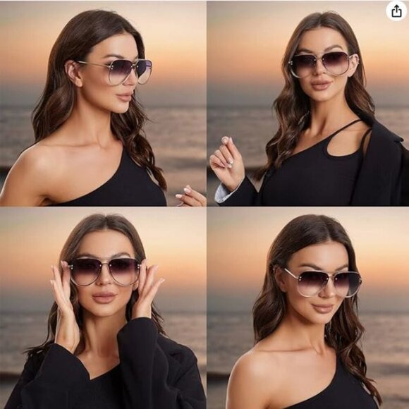 Rimless Oversized Aviator Polarized PC Lens UV Protection Women’s Shade VF2203